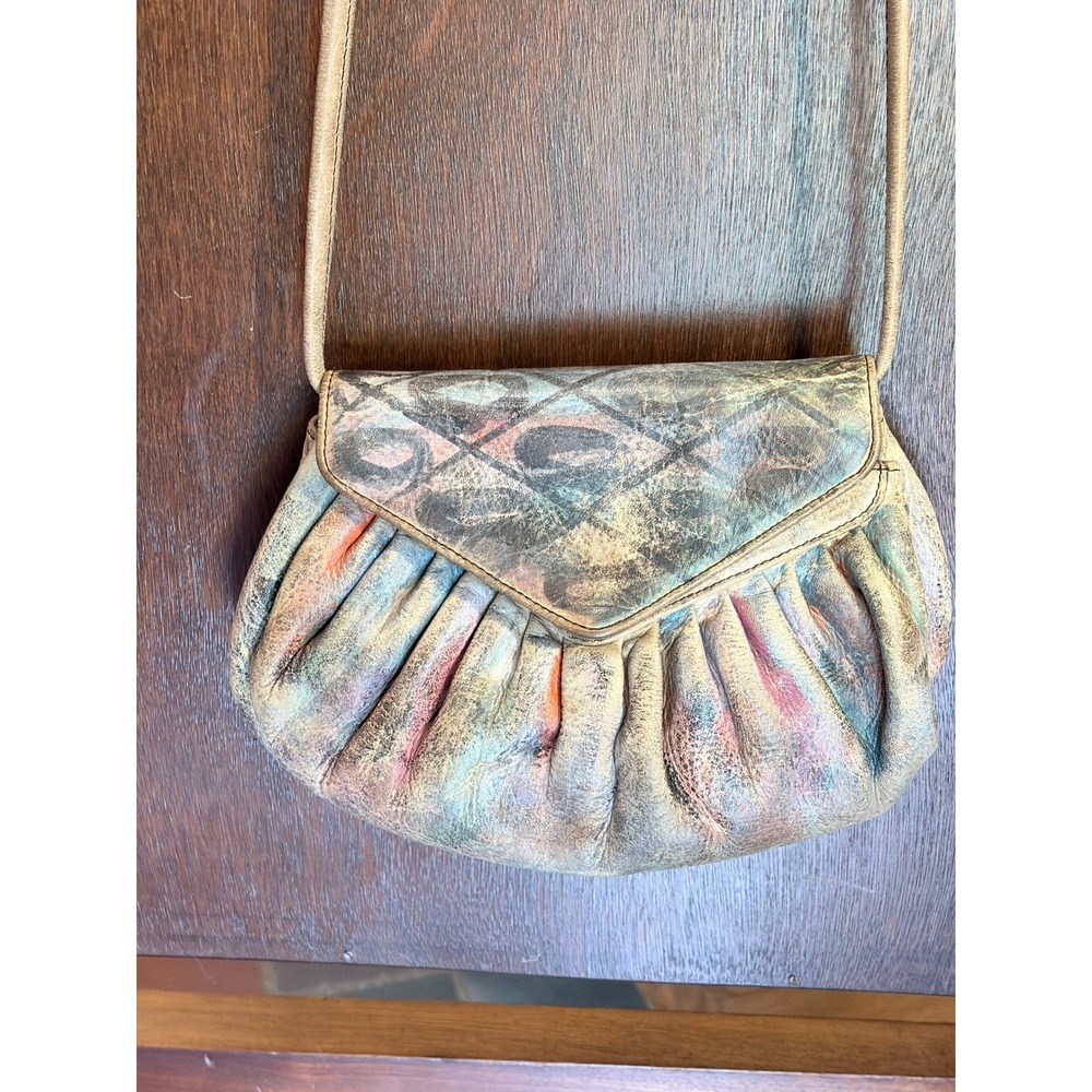 Jane Yoo Vintage Hand Painted Leather Bag Bundle 2pc Abstract Wearable Art 90s - Picture 2 of 16